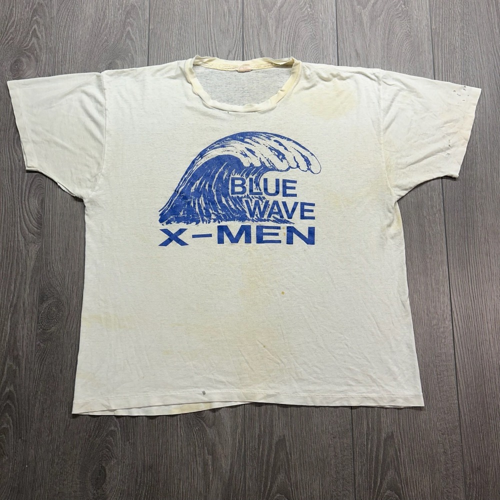 Vintage 80s Blue Wave X-Men T Shirt White Paper Thin Single Stitch XL Mens
